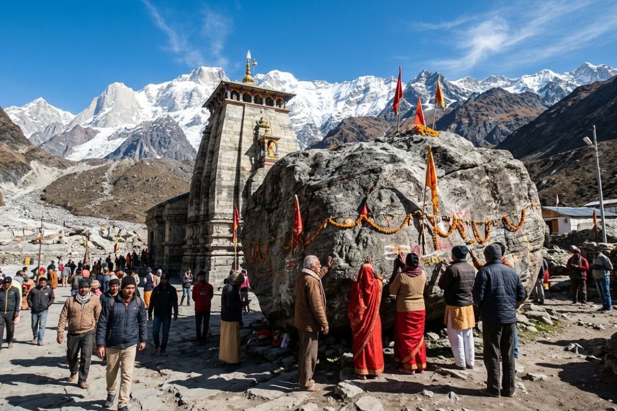 Sacred Bhim Shila rock behind Kedarnath Temple that protected the shrine during the 2013 floods