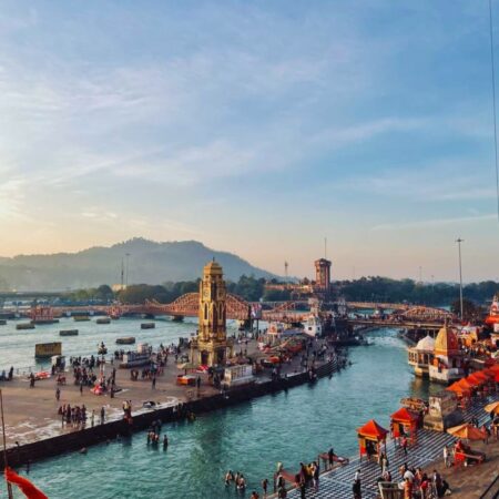 Har Ki Pauri Ghat and Ganga River in Haridwar during evening pilgrimage activities