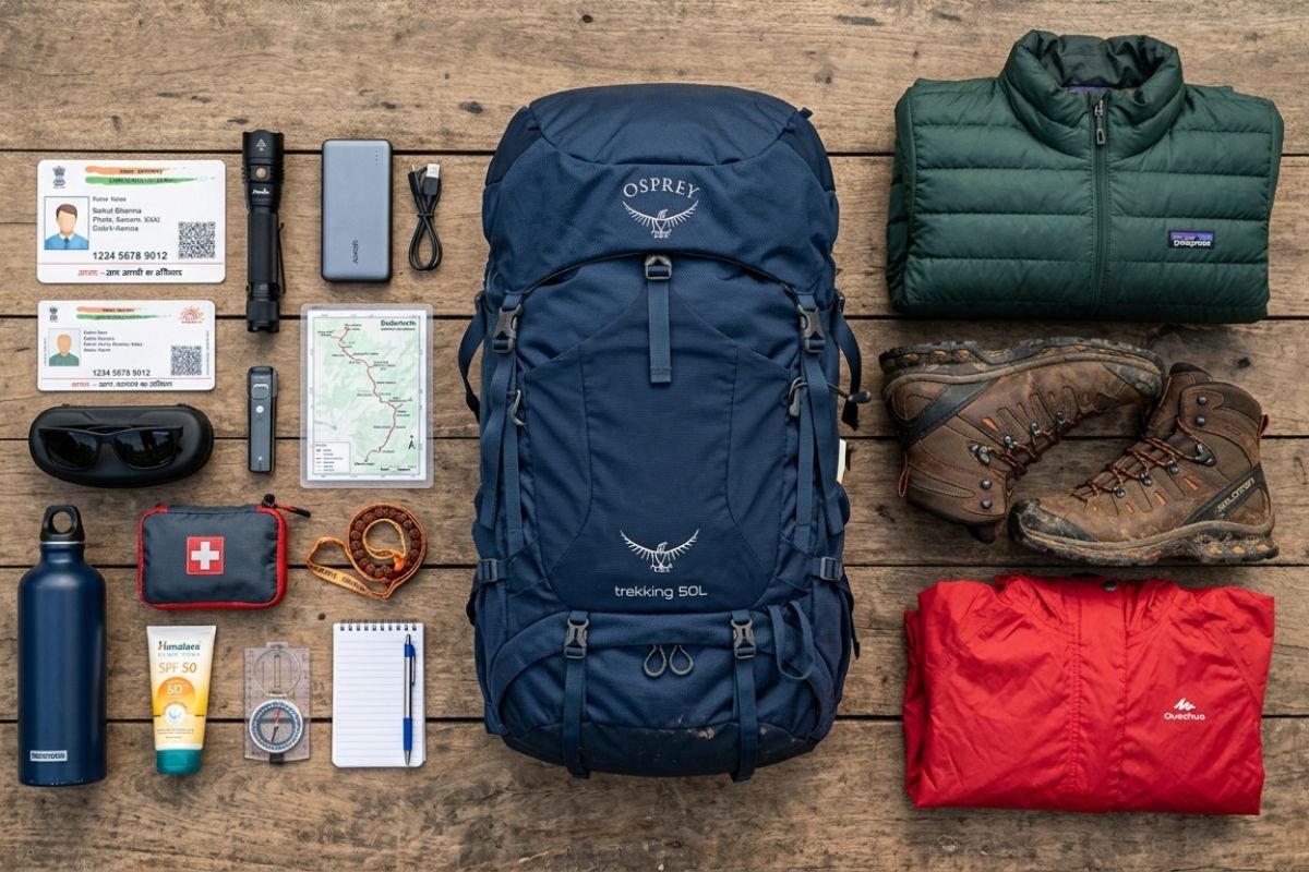 Essential packing items for Kedarnath Yatra including trekking gear and warm clothing