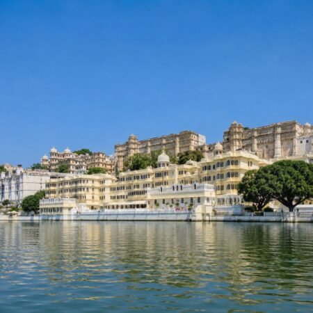City Palace Udaipur overlooking Lake Pichola in Rajasthan with its grand royal architecture