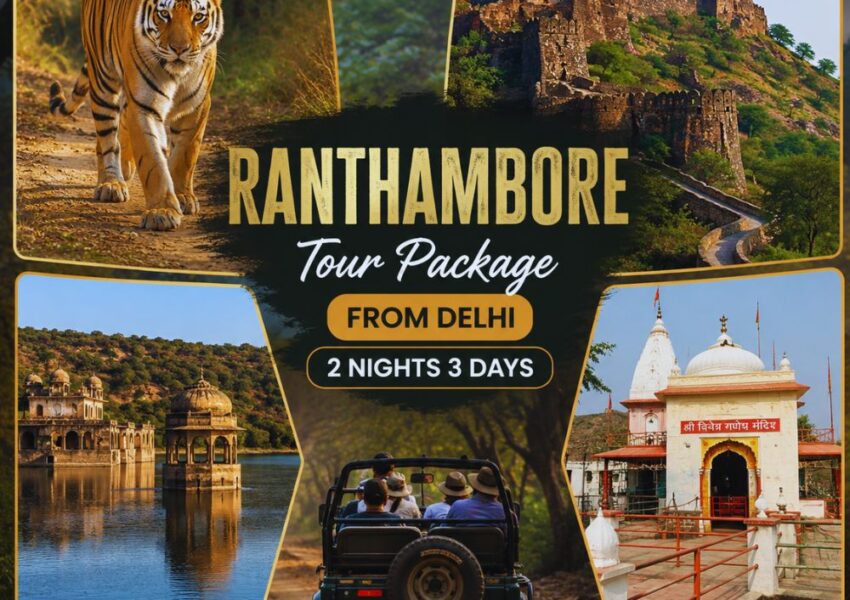 Royal Bengal Tiger, Ranthambore Fort, Trinetra Ganesh Temple and safari jeep featured in the Ranthambore Tour Package from Delhi 2 Nights 3 Days.