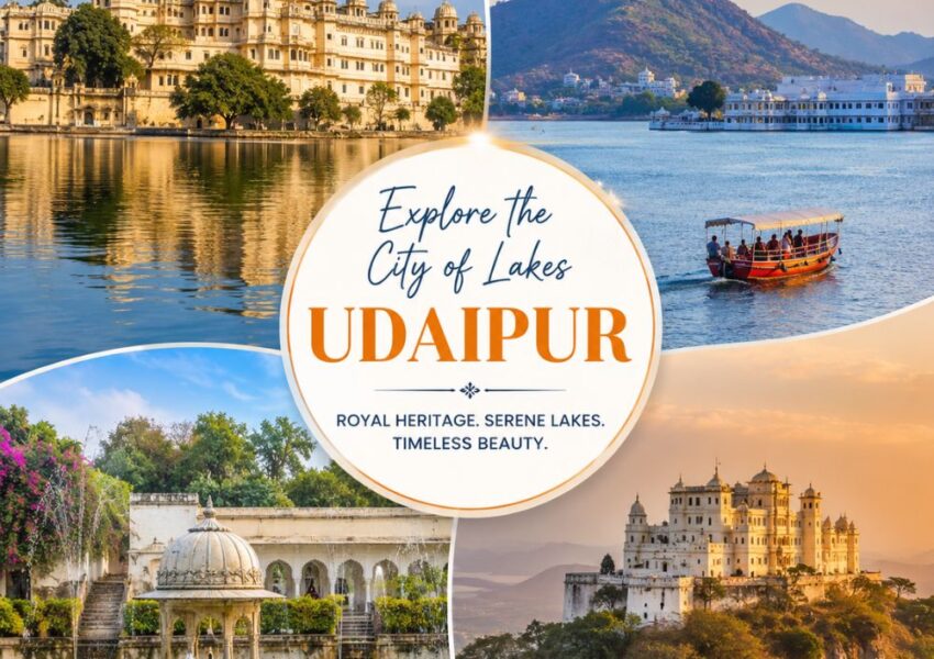Udaipur Tour Package from Delhi featuring City Palace, Lake Pichola, Saheliyon Ki Bari, and Sajjangarh Monsoon Palace in Rajasthan