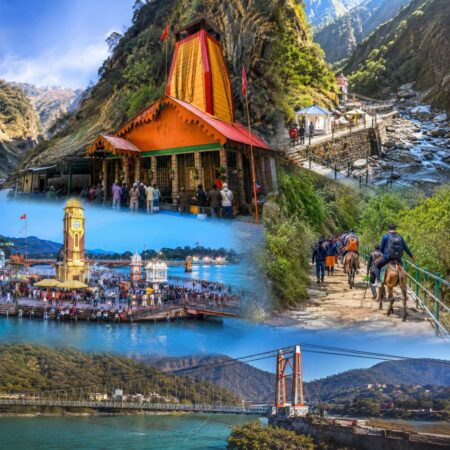 Yamunotri Temple, Jankichatti trek route and Haridwar landmarks featured in the Yamunotri Tour Package from Haridwar 2 Nights 3 Days.