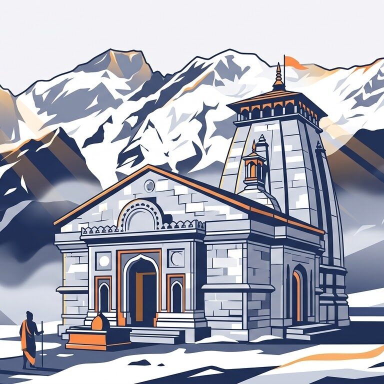 Kedarnath Temple surrounded by snow-covered Himalayan peaks in Uttarakhand